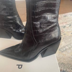 Women’s top shop croc black leather ankle boots